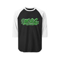 Aloha Graphic Raglan Shirt — Green Script "Aloha" Baseball Tee