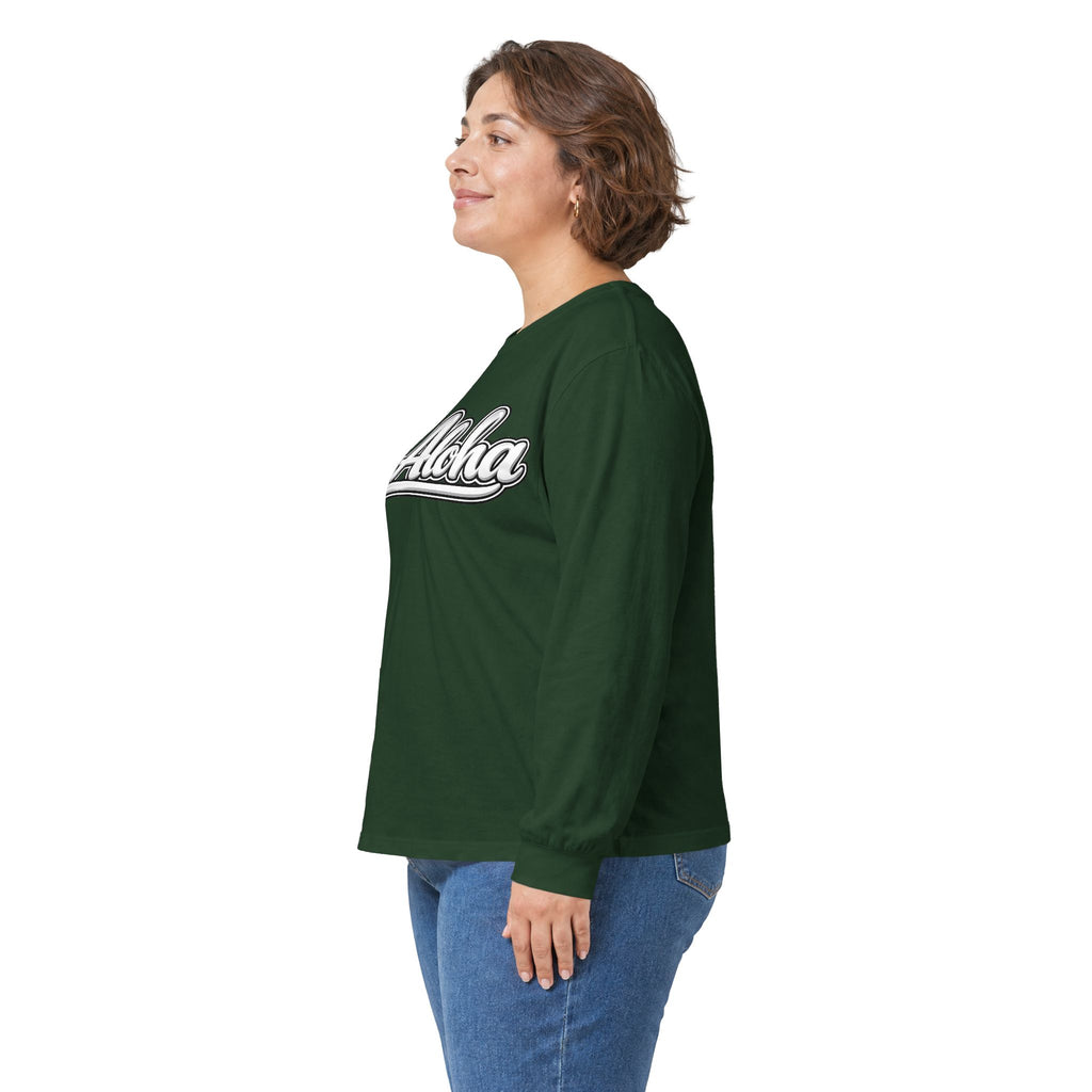 All Aloha Long Sleeve Tee — Retro Script Hawaiian Graphic Shirt