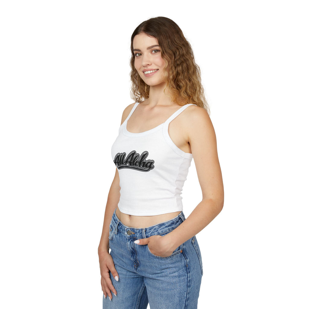 All Aloha Tank Top — Women's Spaghetti Strap Cropped Tank, Hawaiian Vintage Script