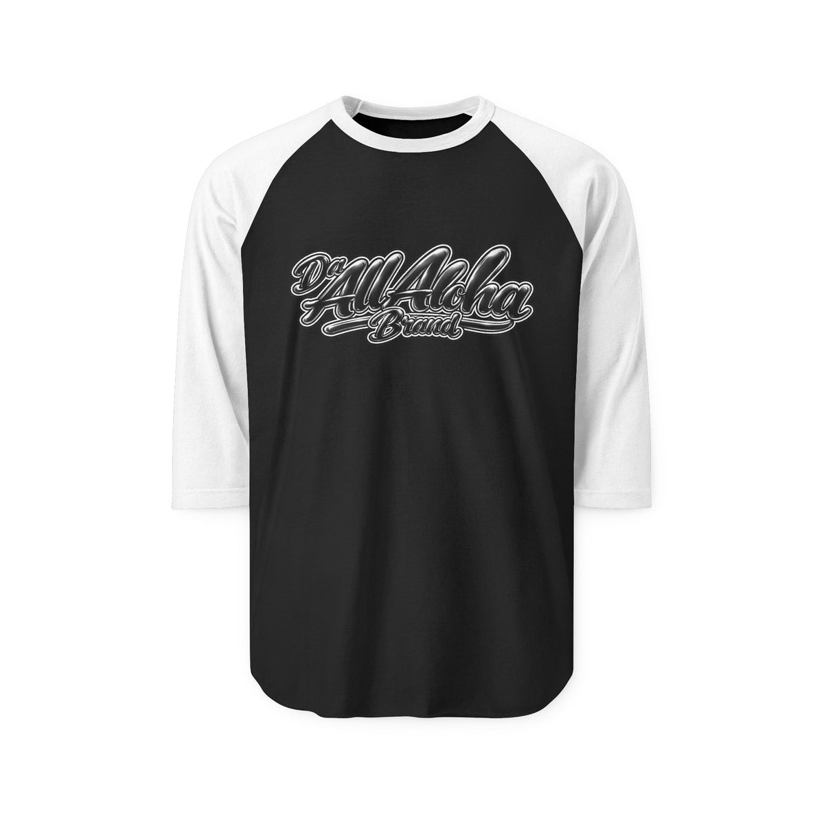 Aloha Script Raglan Shirt — Black & White 3/4 Sleeve