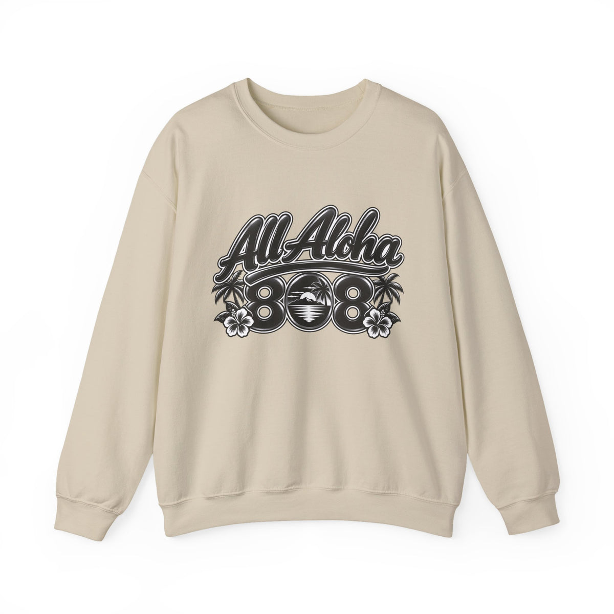 Crewneck Sweatshirt — "All Aloha 808" Vintage Hawaiian Graphic