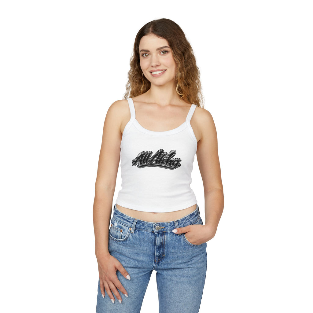 All Aloha Tank Top — Women's Spaghetti Strap Cropped Tank, Hawaiian Vintage Script