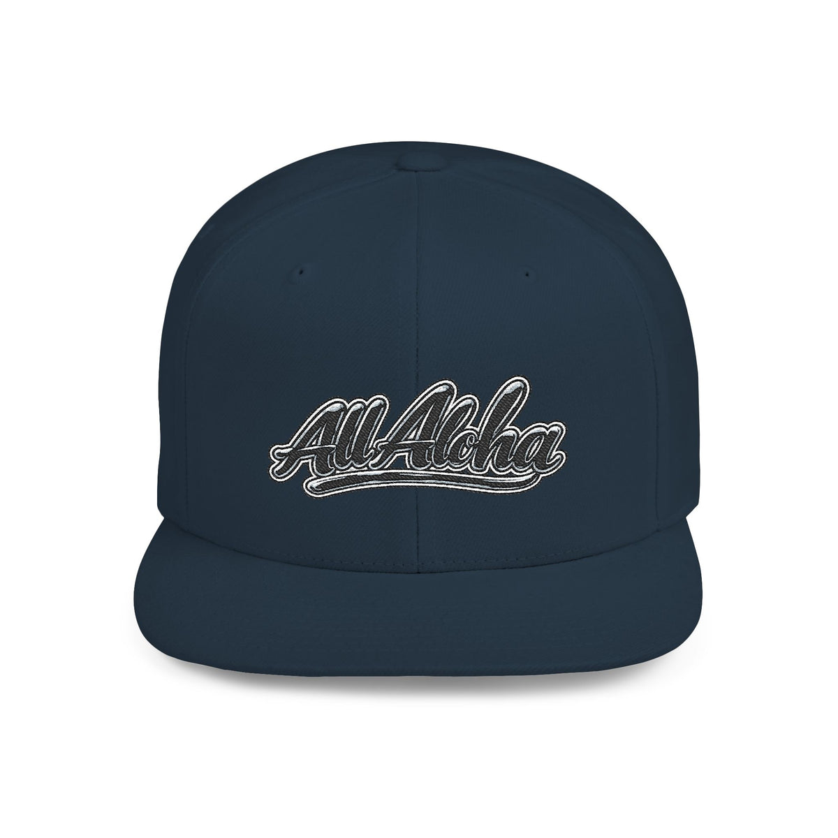 Aloha Script Flat Bill Snapback Hat — White Casual Hawaiian Trucker Cap