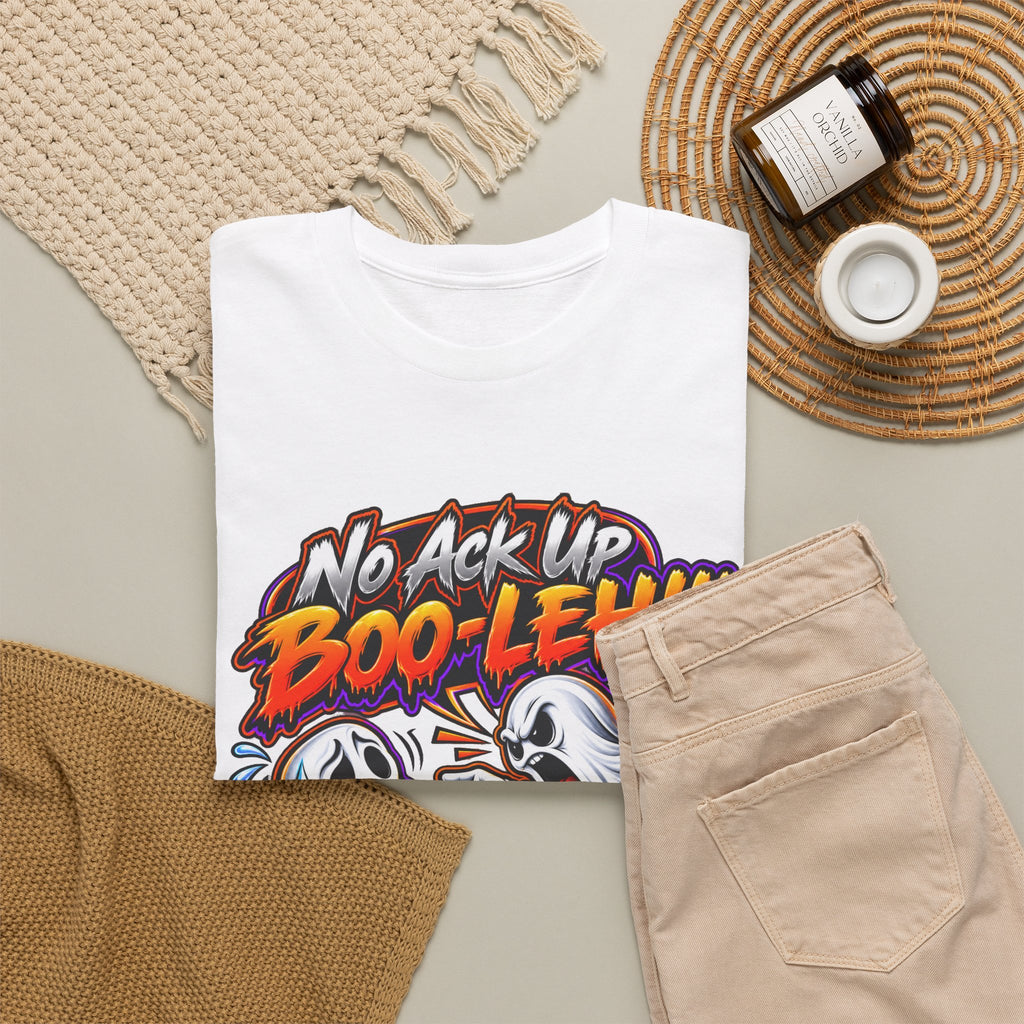 Halloween Ghost Tee — "No Ack Up Boo‑Leh!!!" Funny Spooky Graphic T‑Shirt