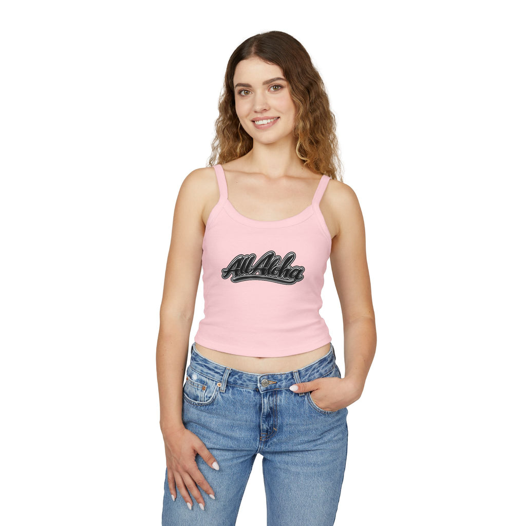 All Aloha Tank Top — Women's Spaghetti Strap Cropped Tank, Hawaiian Vintage Script