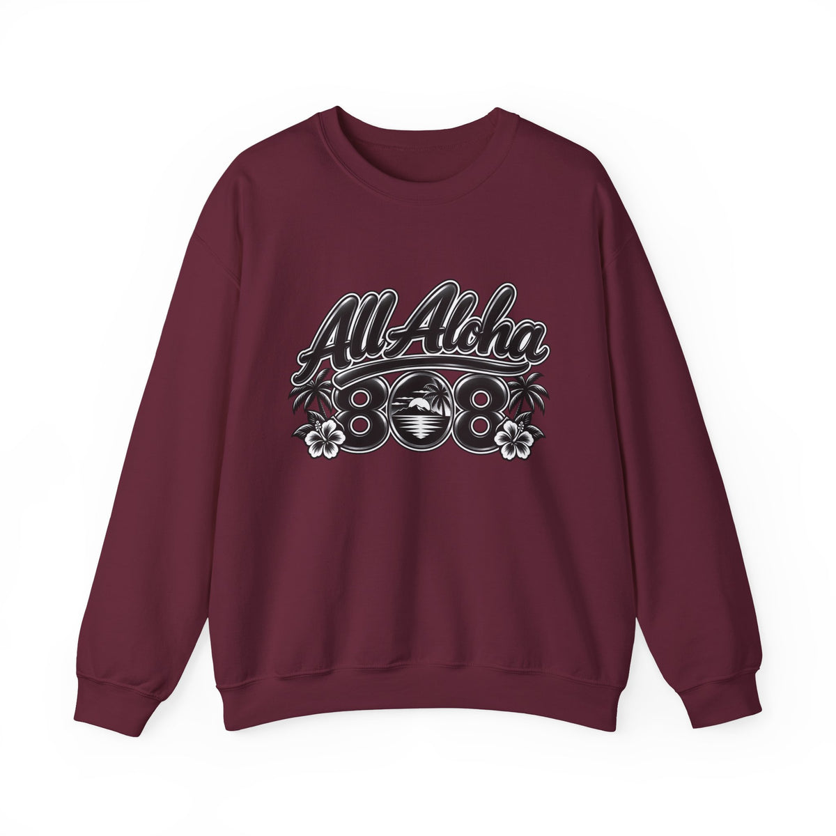 Crewneck Sweatshirt — "All Aloha 808" Vintage Hawaiian Graphic