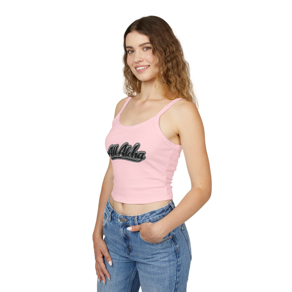 All Aloha Tank Top — Women's Spaghetti Strap Cropped Tank, Hawaiian Vintage Script