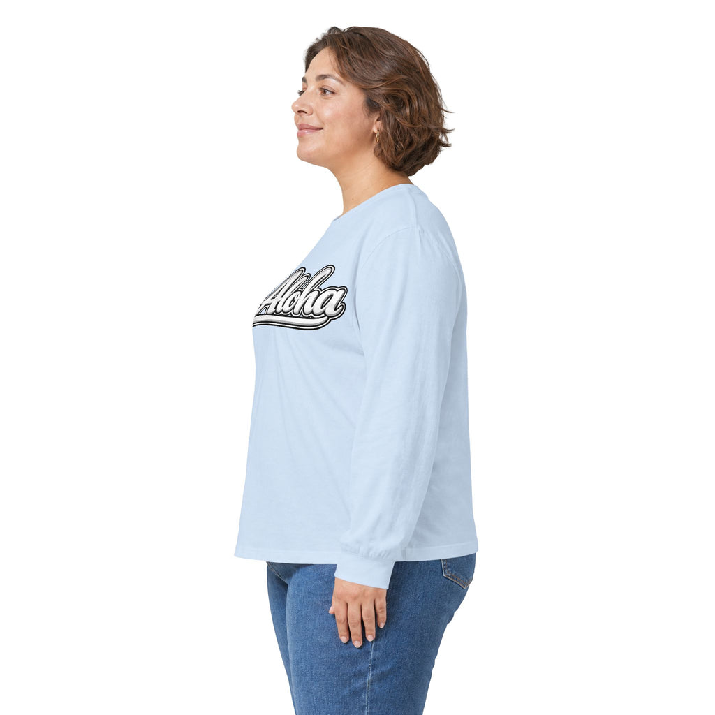 All Aloha Long Sleeve Tee — Retro Script Hawaiian Graphic Shirt