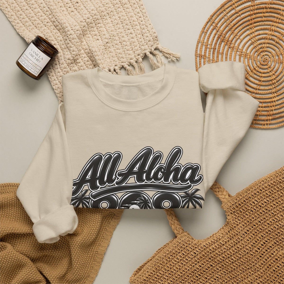 Crewneck Sweatshirt — "All Aloha 808" Vintage Hawaiian Graphic
