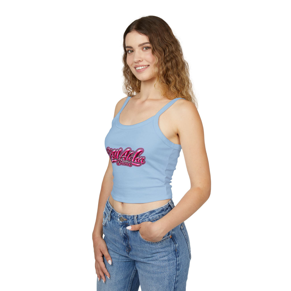 Aloha Script Crop Tank Top — Pink Retro Beach Vibe