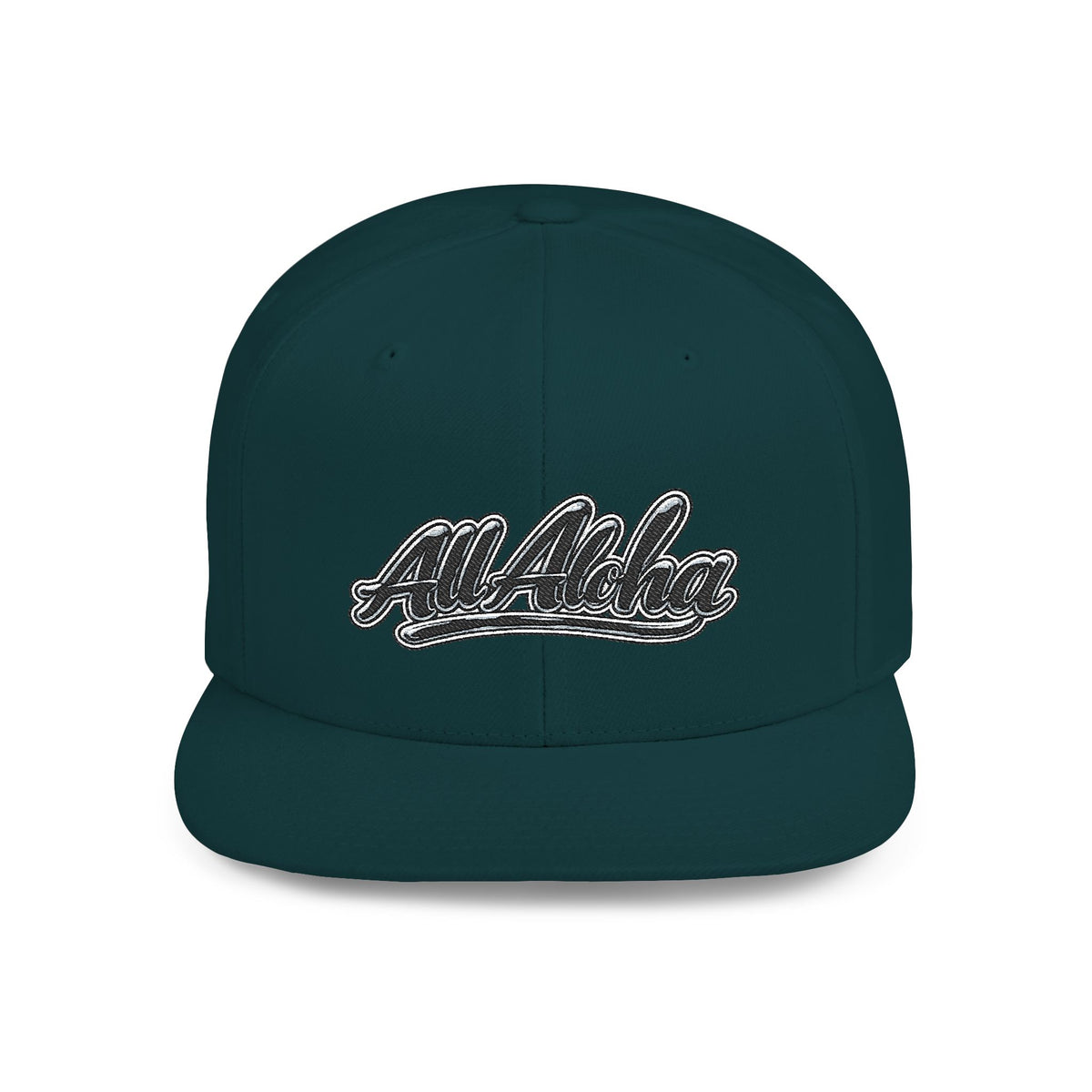 Aloha Script Flat Bill Snapback Hat — White Casual Hawaiian Trucker Cap