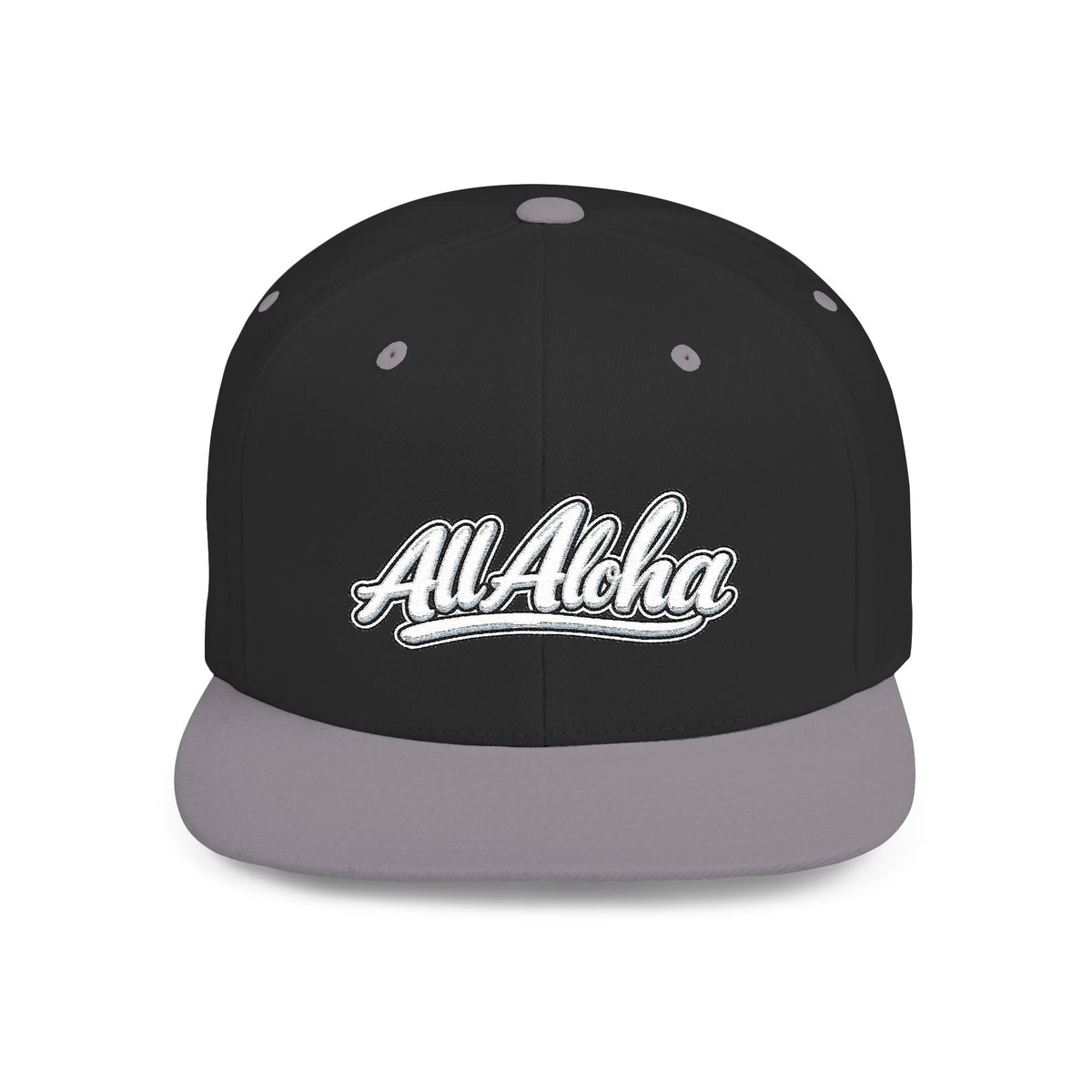Camo Flat Bill Snapback Hat — 'All Aloha' Embroidered Trucker Cap