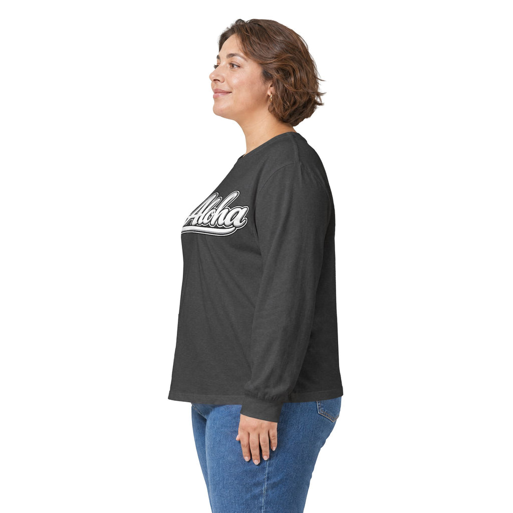 All Aloha Long Sleeve Tee — Retro Script Hawaiian Graphic Shirt