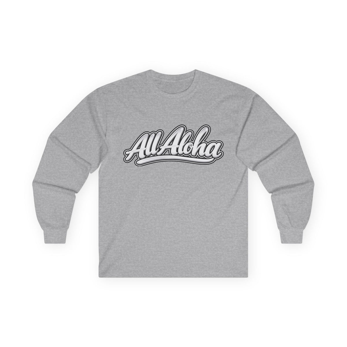 All Aloha Long Sleeve Tee — Retro Script Hawaiian Graphic Shirt