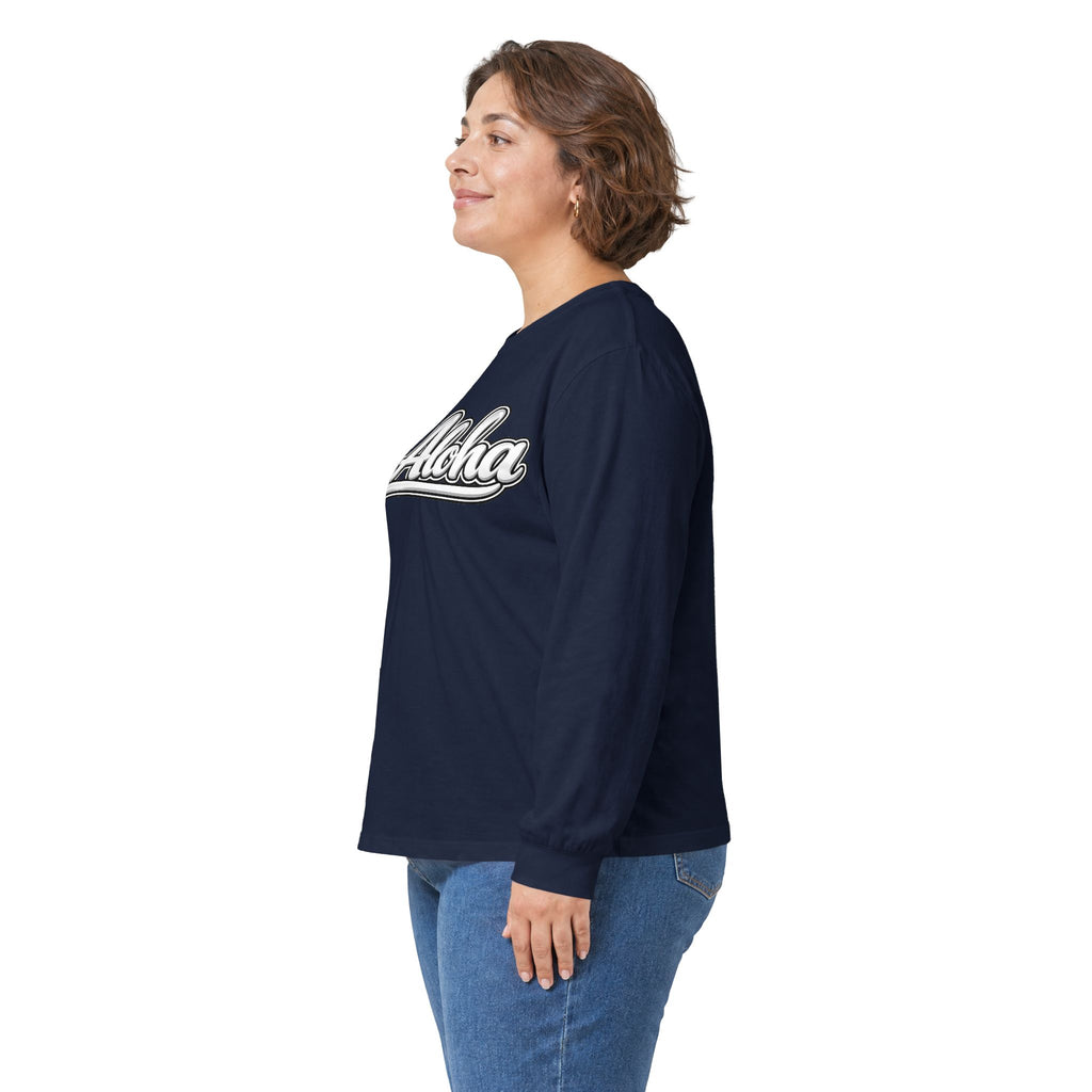 All Aloha Long Sleeve Tee — Retro Script Hawaiian Graphic Shirt